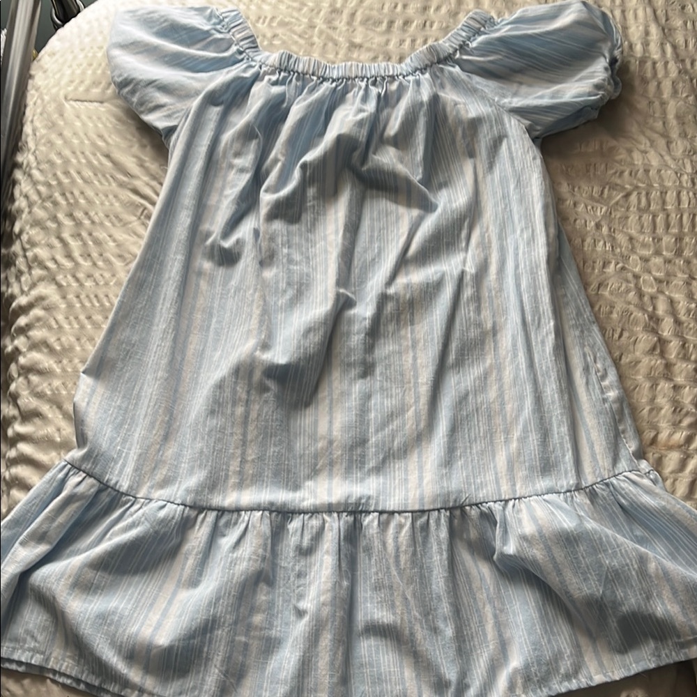 Light Blue Striped Off-Shoulder Dress